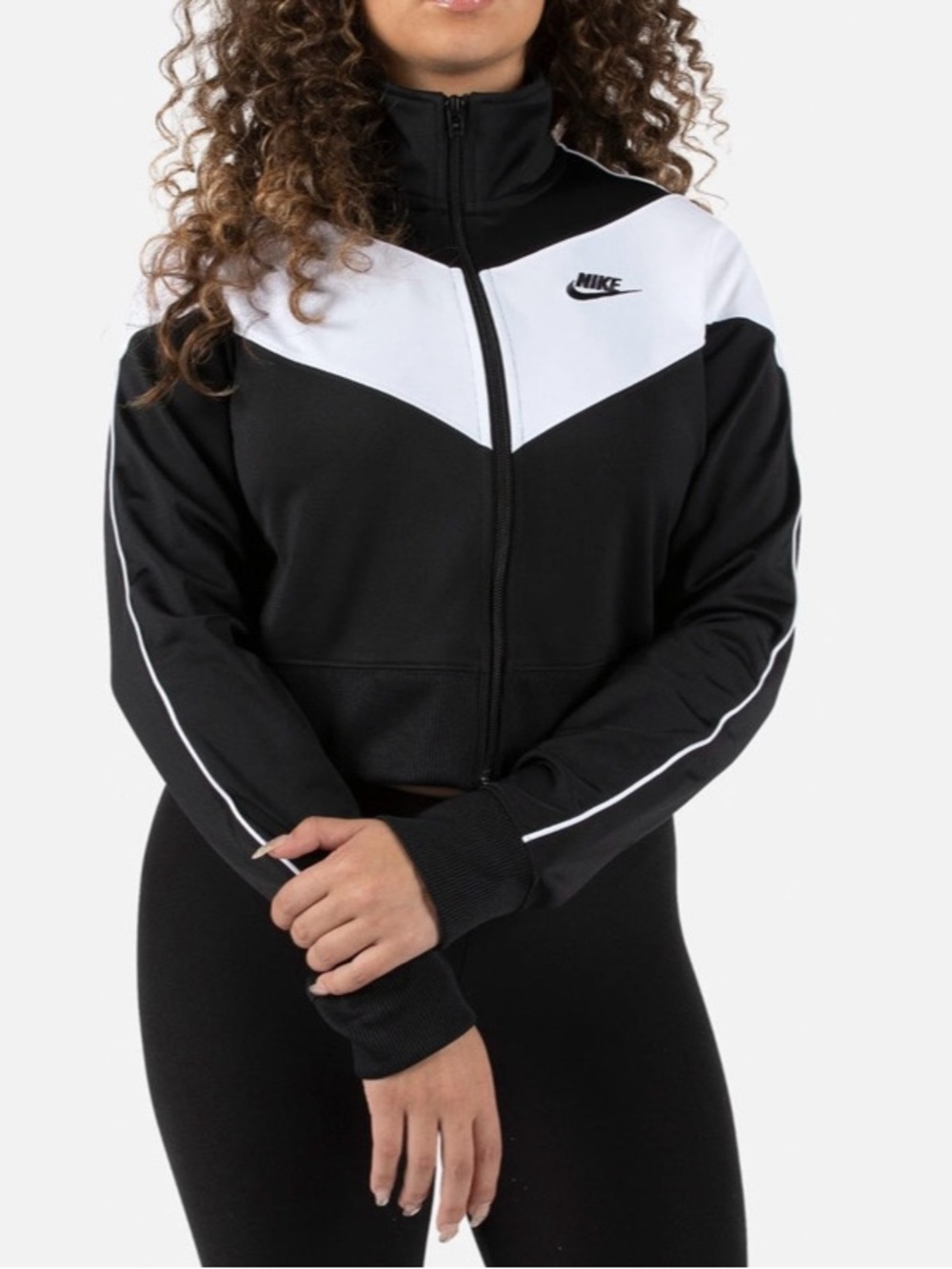 Nike Heritage Track Jacket Black White Logo Cropped Women’s Size Large